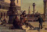 Paoletti Paintings - Feeding The Pigeons by Antonio Paoletti